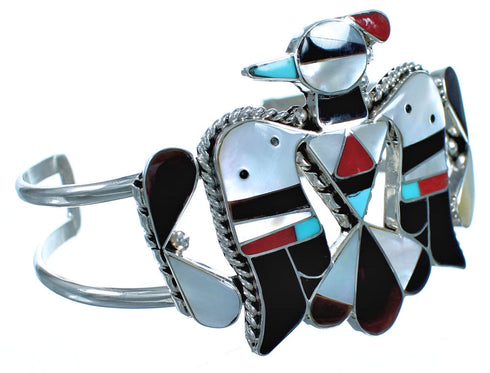 Silver Thunderbird Multicolor Inlay Zuni Indian Cuff Bracelet RX117414